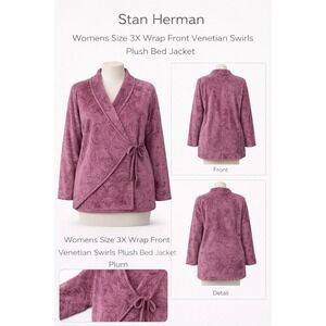 Stan Herman Womens 3X Venetian Swirls Plush Bed Jacket Plum Purple A235848 NWT